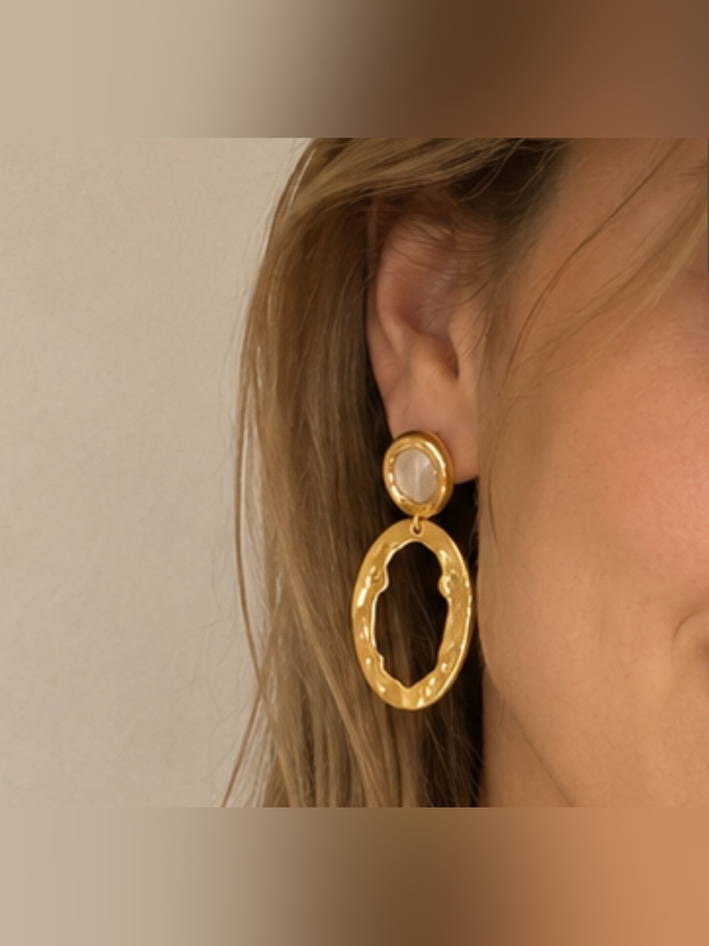 Gold Tone Hammered Open Oval Drop Earrings women earrings